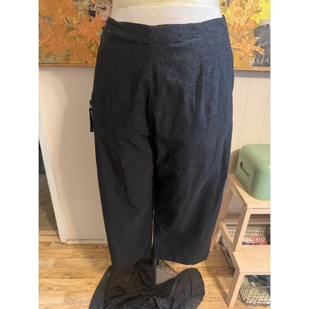 Lagenlook Black Damask Textured Wide Leg Cropped Pants Trousers Womens Size XL